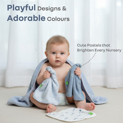 Softkins Washcloth - Ultra-Soft Cotton Baby Washcloth (Pack of 6) - Aqua Blue