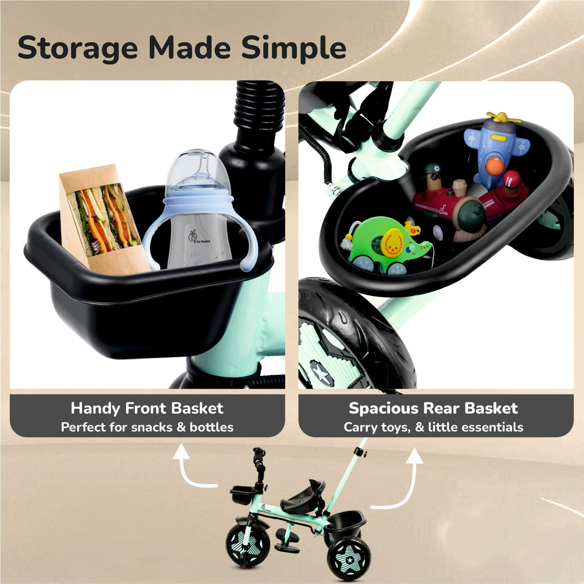 Tiny Toes R20 Ace Baby Tricycle – Smart Plug & Play Trike with Parental Control & EVA Wheels - Aqua Blue
