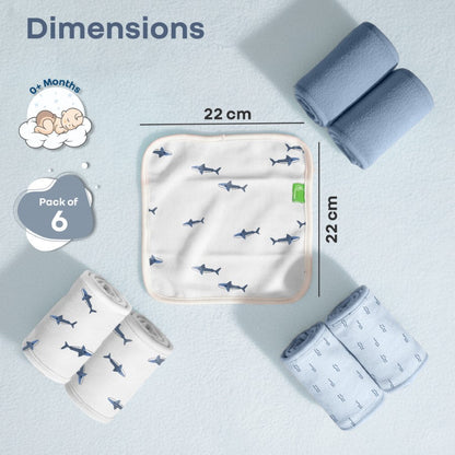 Softkins Washcloth - Ultra-Soft Cotton Baby Washcloth (Pack of 6) - Aqua Blue