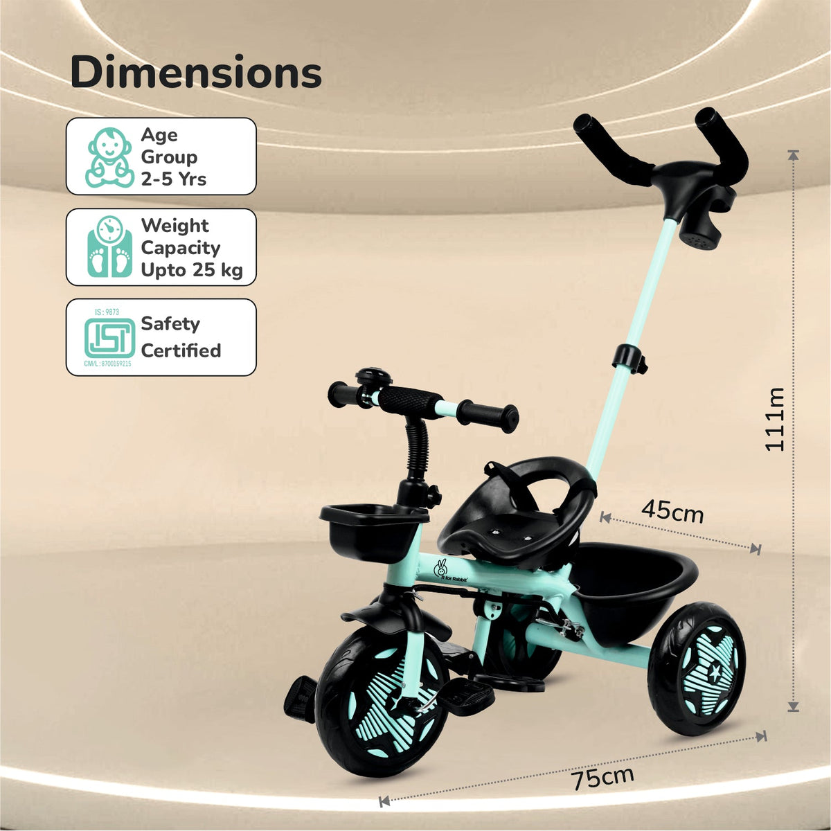 Tiny Toes R20 Ace Baby Tricycle – Smart Plug & Play Trike with Parental Control & EVA Wheels - Aqua Blue