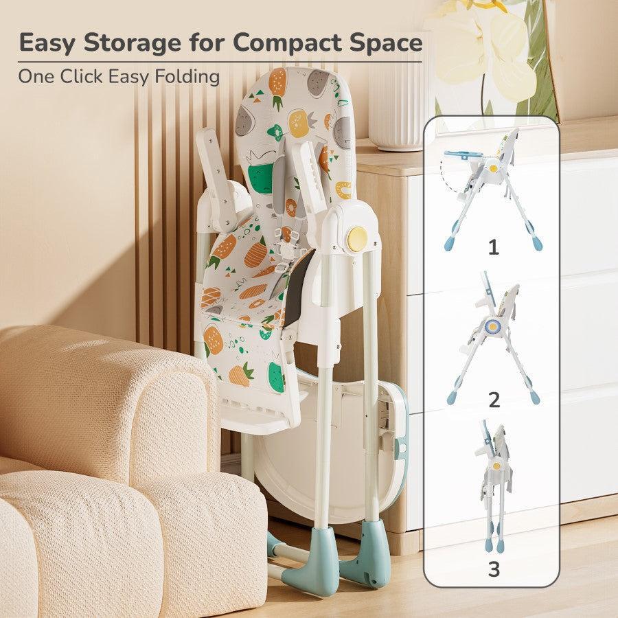 Marshmallow Lite High Chair - 6 Level Height Adjustment, 3 Recline Modes, Adjustable & Removable Meal Tray - Aqua Pine