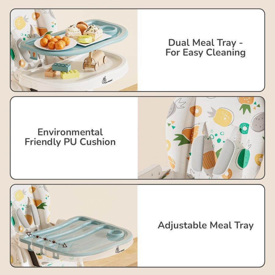 Marshmallow Lite High Chair - 6 Level Height Adjustment, 3 Recline Modes, Adjustable & Removable Meal Tray - Aqua Pine