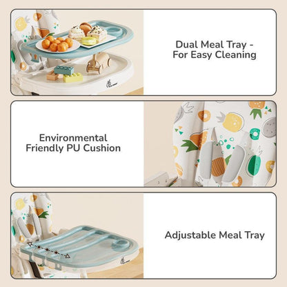 Marshmallow Lite High Chair - 6 Level Height Adjustment, 3 Recline Modes, Adjustable & Removable Meal Tray - Aqua Pine
