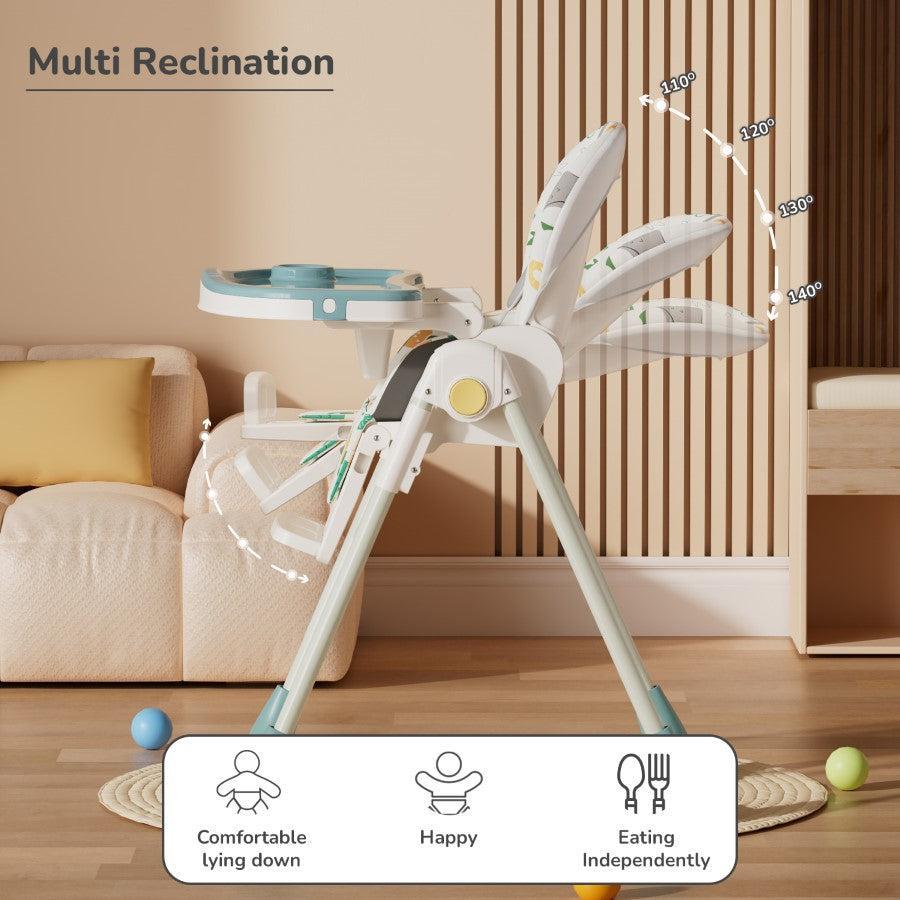 Marshmallow Lite High Chair - 6 Level Height Adjustment, 3 Recline Modes, Adjustable & Removable Meal Tray - Aqua Pine