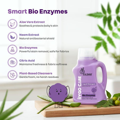 Hygo Care Baby Liquid Detergent for Hand & Machine Wash - Gentle, Bio-Enzyme Formula for Newborn Clothes - White