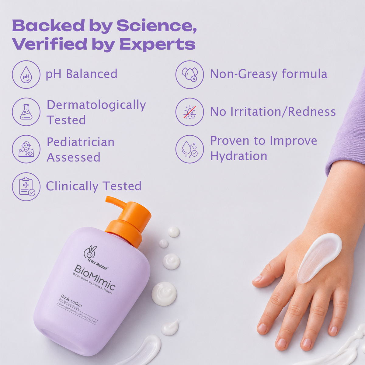 BioMimic Body Lotion for Babies 400ml - Daily Moisturising, Non-Greasy