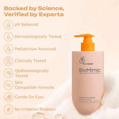 BioMimic Head to Toe Wash 400ml- Gentle Baby Body Wash for Hair and Skin