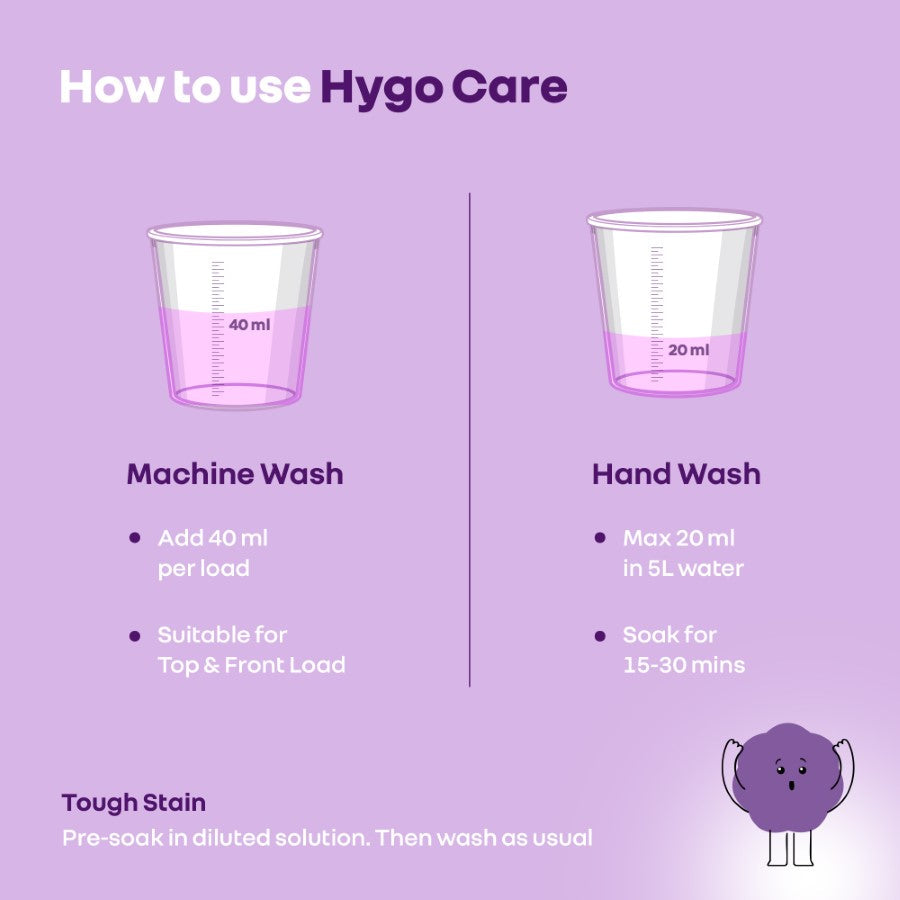 Hygo Care Baby Liquid Detergent for Hand & Machine Wash - Gentle, Bio-Enzyme Formula for Newborn Clothes - White