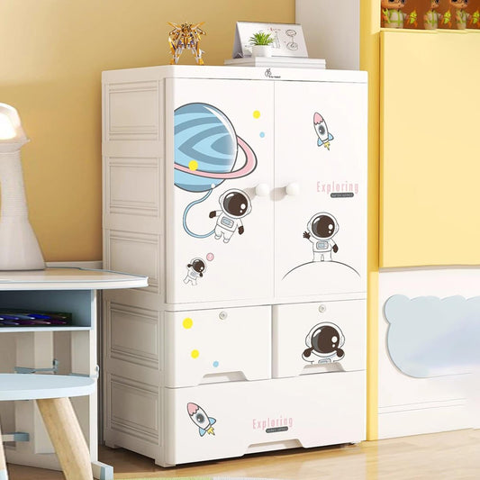 Kiddo Korner Stellar Storage Organizer Cupboard For Kids With Rustproof Stainless Steel Rods - Astro White