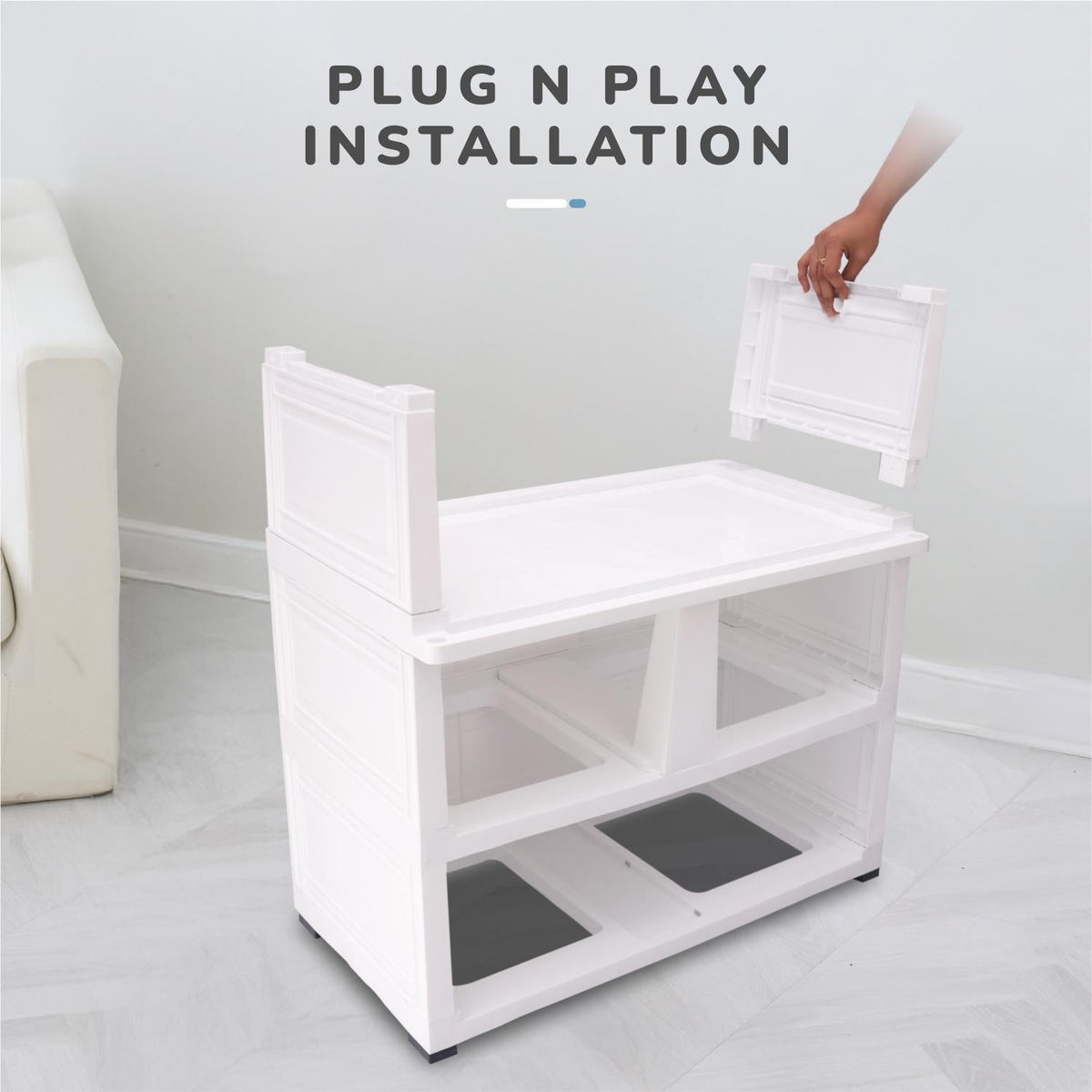 Kiddo Korner Stellar Storage Organizer Cupboard For Kids With Rustproof Stainless Steel Rods - Astro White