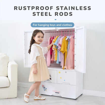 Kiddo Korner Stellar Storage Organizer Cupboard For Kids With Rustproof Stainless Steel Rods - Astro White