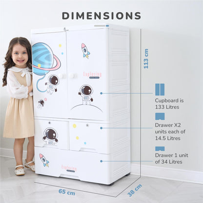 Kiddo Korner Stellar Storage Organizer Cupboard For Kids With Rustproof Stainless Steel Rods - Astro White