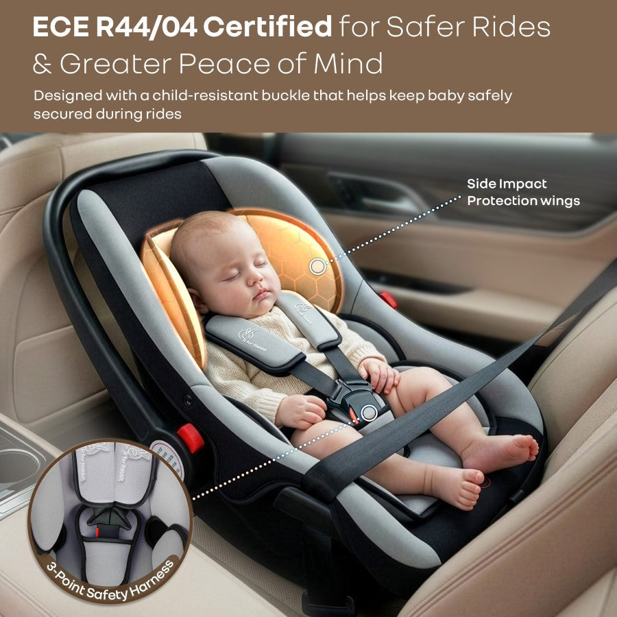 Picaboo 4 In 1 Multipurpose Baby Carry Cot Cum Car Seat With Safety Belt - Black Grey