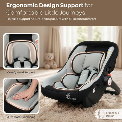 Picaboo 4 In 1 Multipurpose Baby Carry Cot Cum Car Seat With Safety Belt - Black Grey
