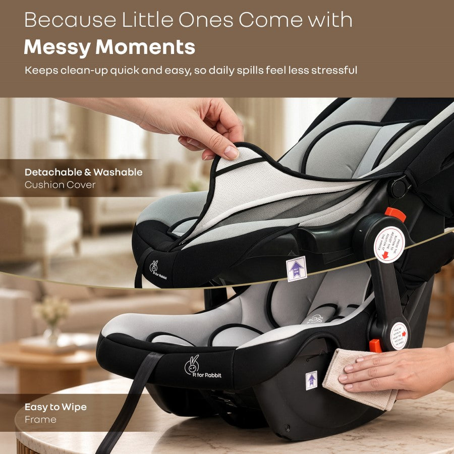 Picaboo 4 In 1 Multipurpose Baby Carry Cot Cum Car Seat With Safety Belt - Black Grey