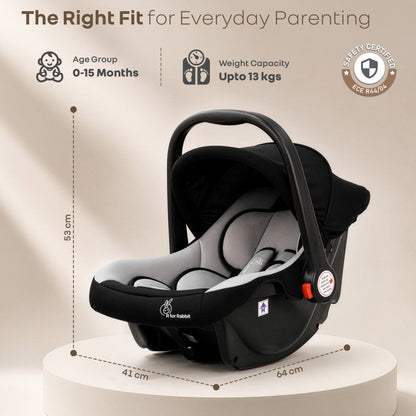 Picaboo 4 In 1 Multipurpose Baby Carry Cot Cum Car Seat With Safety Belt - Black Grey