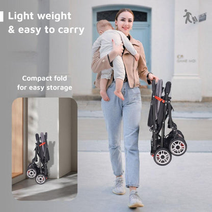Lollipop Lite Stroller Travel Friendly, Easy To Fold, Reversible Handle, Wheel Lock, Adjustable Leg Rest - Black Stripes