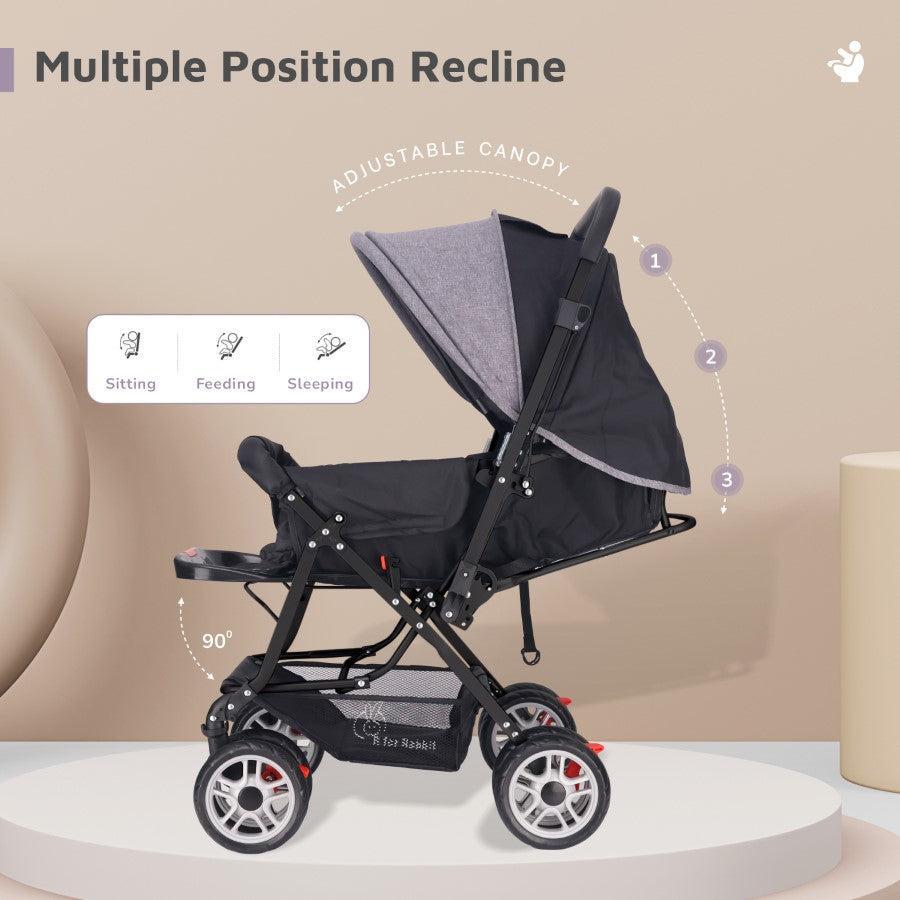 Lollipop Lite Stroller Travel Friendly, Easy To Fold, Reversible Handle, Wheel Lock, Adjustable Leg Rest - Black Stripes