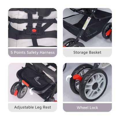 Lollipop Lite Stroller Travel Friendly, Easy To Fold, Reversible Handle, Wheel Lock, Adjustable Leg Rest - Black Stripes