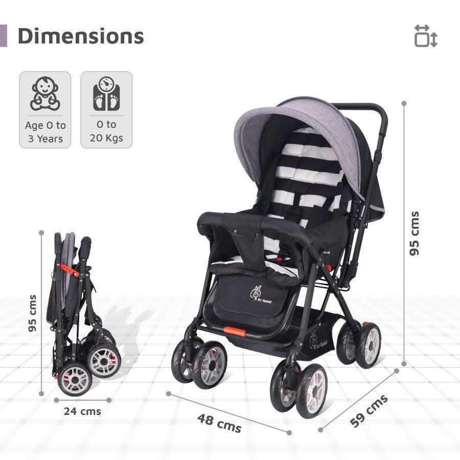 Lollipop Lite Stroller Travel Friendly, Easy To Fold, Reversible Handle, Wheel Lock, Adjustable Leg Rest - Black Stripes