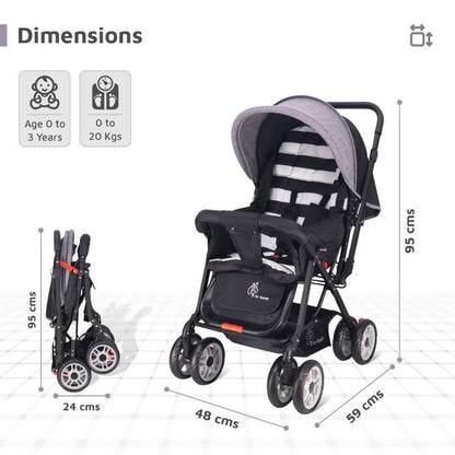 Lollipop Lite Stroller Travel Friendly, Easy To Fold, Reversible Handle, Wheel Lock, Adjustable Leg Rest - Black Stripes