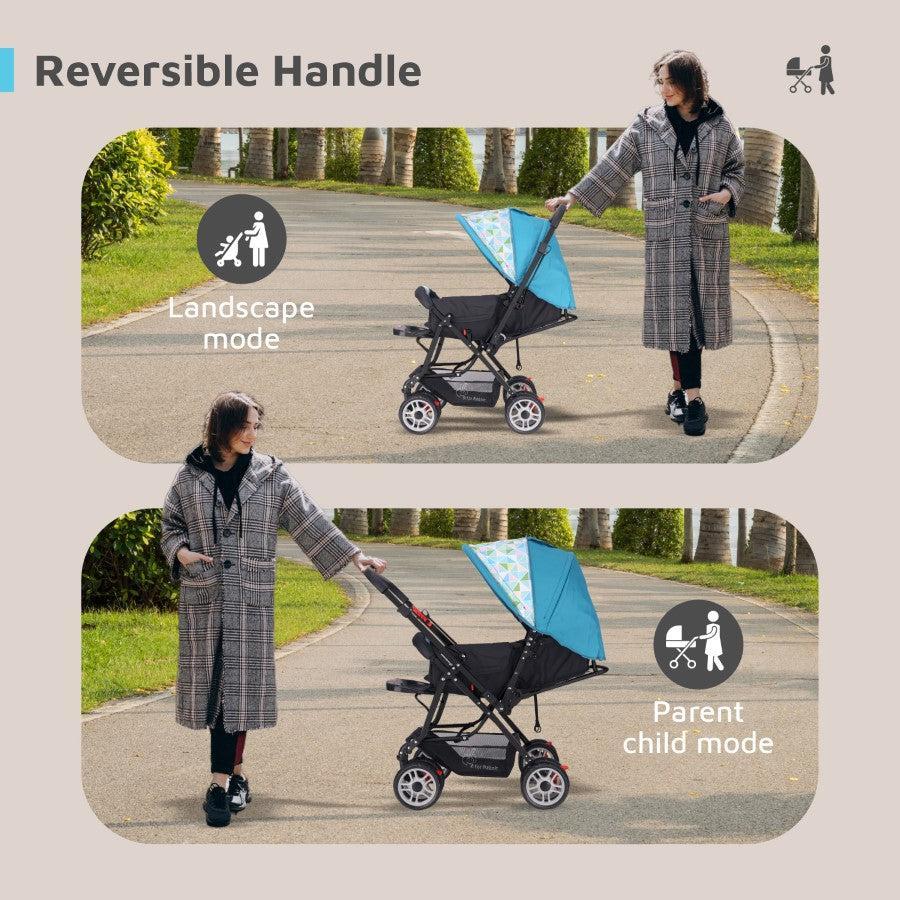 Lollipop Lite Stroller Travel Friendly, Easy To Fold, Reversible Handle, Wheel Lock, Adjustable Leg Rest - Blue Abstract