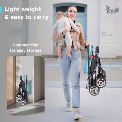 Lollipop Lite Stroller Travel Friendly, Easy To Fold, Reversible Handle, Wheel Lock, Adjustable Leg Rest - Blue Abstract