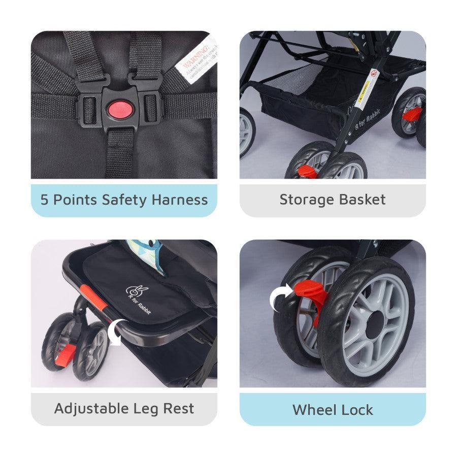 Lollipop Lite Stroller Travel Friendly, Easy To Fold, Reversible Handle, Wheel Lock, Adjustable Leg Rest - Blue Abstract