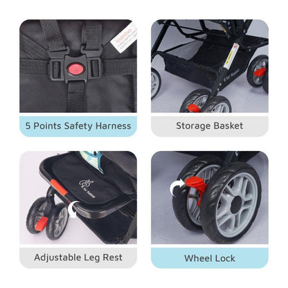 Lollipop Lite Stroller Travel Friendly, Easy To Fold, Reversible Handle, Wheel Lock, Adjustable Leg Rest - Blue Abstract