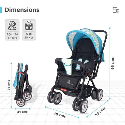 Lollipop Lite Stroller Travel Friendly, Easy To Fold, Reversible Handle, Wheel Lock, Adjustable Leg Rest - Blue Abstract