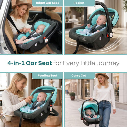 Picaboo 4 In 1 Multipurpose Baby Carry Cot Cum Car Seat With Safety Belt - Blue Grey
