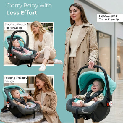 Picaboo 4 In 1 Multipurpose Baby Carry Cot Cum Car Seat With Safety Belt - Blue Grey