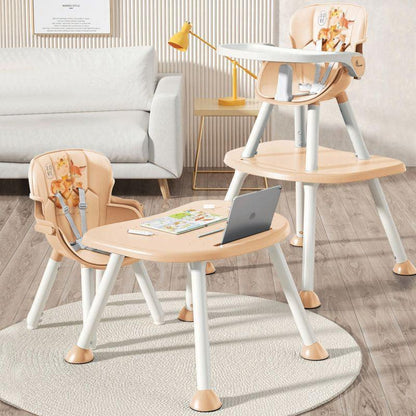 Cherry Berry Safari Baby High Chair, 3 in 1 Convertible High Chair Cum Kids Study Table - Beige