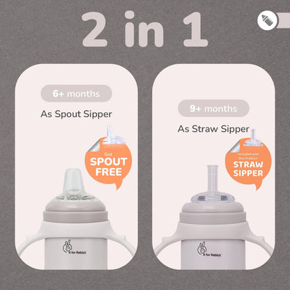 Steebo Tiny Tales 2 in 1 Spout and Straw Sipper Stainless Steel Bottle For Kids 270ml - Beige