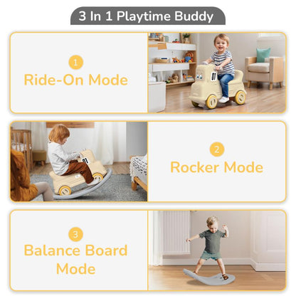 Rock N Ride 3-in-1 Balance Board, Ride On & Rocker for Kids (1-4 Years) - Beige Grey