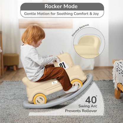 Rock N Ride 3-in-1 Balance Board, Ride On & Rocker for Kids (1-4 Years) - Beige Grey
