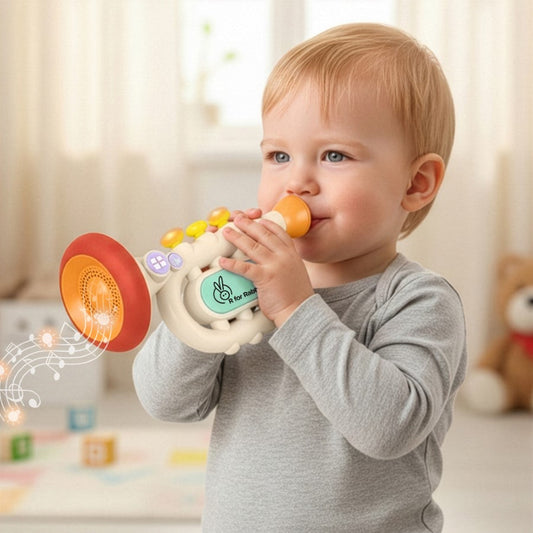 Orapple Funtunes Trumpet BIS Certified Kids Musical Toy with Non-Toxic ABS Material, Multi-Mode Play & Safe Rounded Edges - Beige Multi