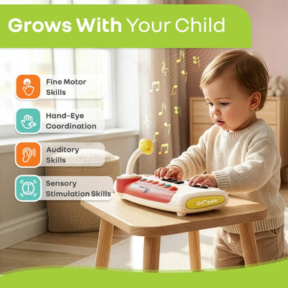 Orapple Funtunes Piano Musical Toy for Kids with Lights, Record & Play Function, 5-Level Volume Control & BIS Certified Safety (12+ Months) - Beige Multi