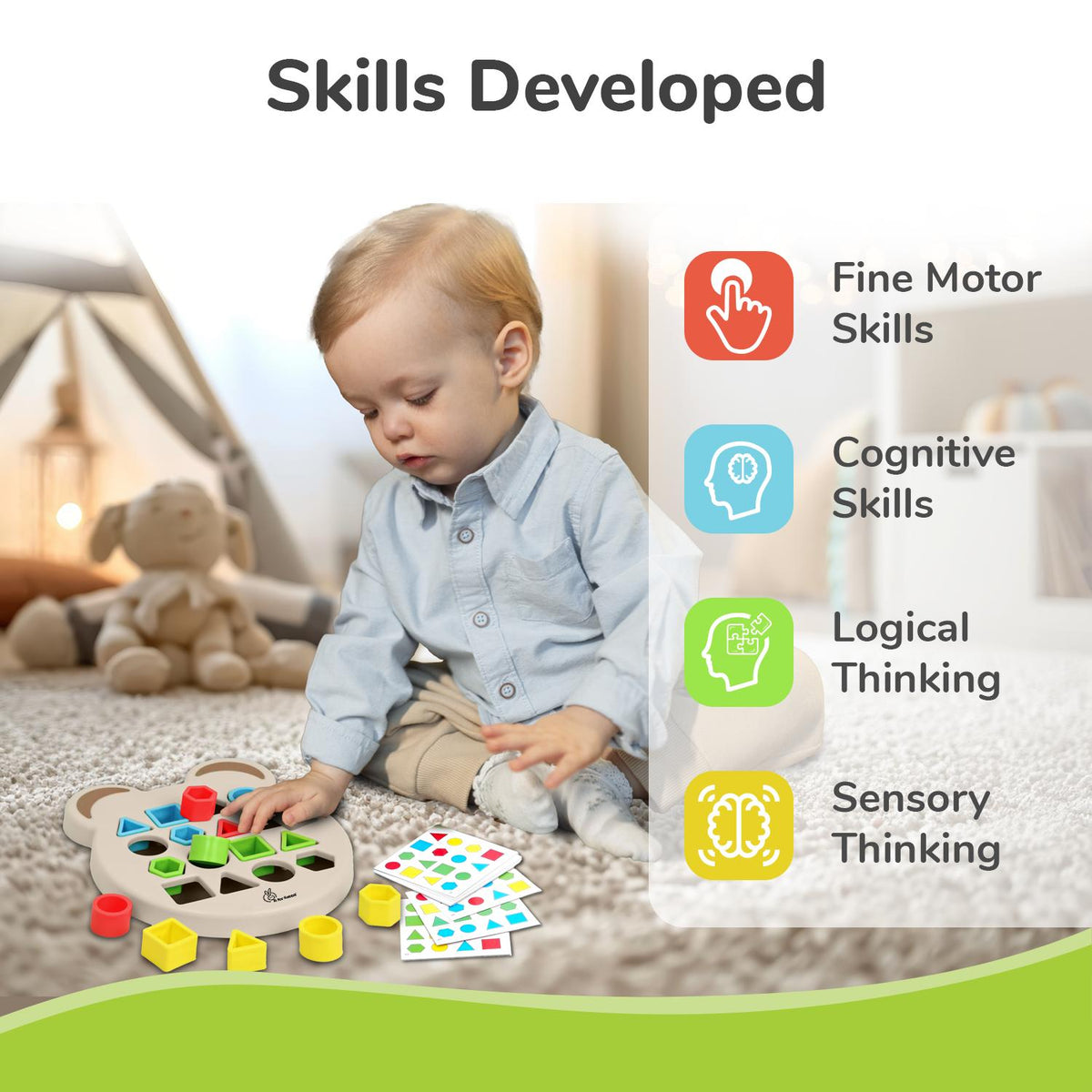 Orapple Match N Learn Baby Educational Toy with BIS Certified Shape Sorter for Baby Fine Motor Skills & Brain Development - Beige Multi