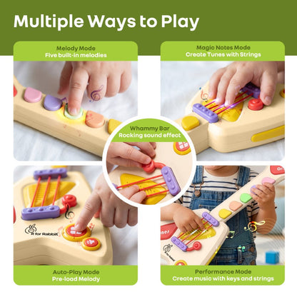 Orapple Funtunes Guitar Musical Toy for Kids with Lights, Music, 4 Play Modes, 5-Level Volume Control & BIS Certified Safety (12+ Months) - Beige Multi