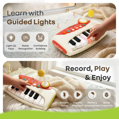 Orapple Funtunes Piano Musical Toy for Kids with Lights, Record & Play Function, 5-Level Volume Control & BIS Certified Safety (12+ Months) - Beige Multi