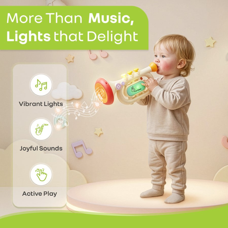 Orapple Funtunes Trumpet BIS Certified Kids Musical Toy with Non-Toxic ABS Material, Multi-Mode Play & Safe Rounded Edges - Beige Multi