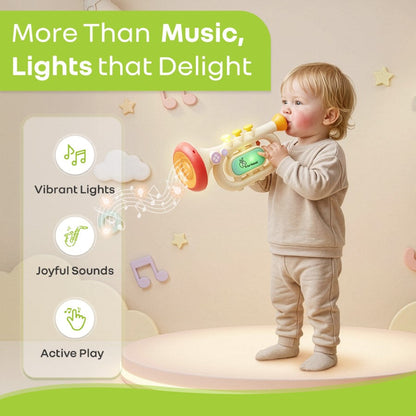 Orapple Funtunes Trumpet BIS Certified Kids Musical Toy with Non-Toxic ABS Material, Multi-Mode Play & Safe Rounded Edges - Beige Multi