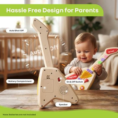 Orapple Funtunes Guitar Musical Toy for Kids with Lights, Music, 4 Play Modes, 5-Level Volume Control & BIS Certified Safety (12+ Months) - Beige Multi