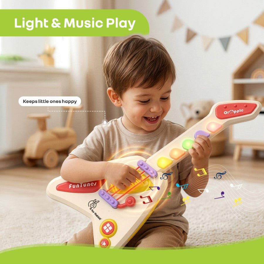 Orapple Funtunes Guitar Musical Toy for Kids with Lights, Music, 4 Play Modes, 5-Level Volume Control & BIS Certified Safety (12+ Months) - Beige Multi