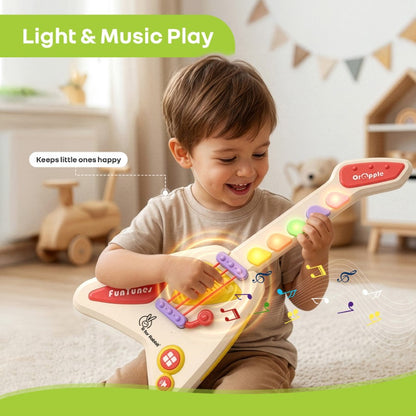 Orapple Funtunes Guitar Musical Toy for Kids with Lights, Music, 4 Play Modes, 5-Level Volume Control & BIS Certified Safety (12+ Months) - Beige Multi