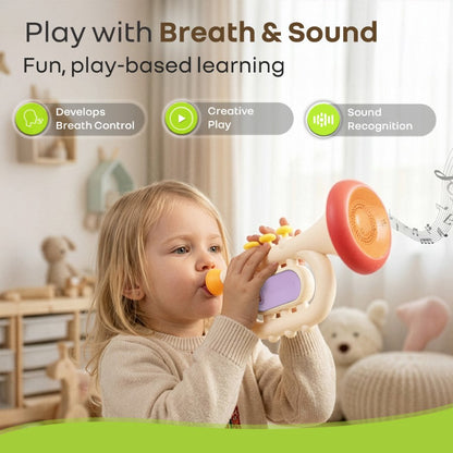 Orapple Funtunes Trumpet BIS Certified Kids Musical Toy with Non-Toxic ABS Material, Multi-Mode Play & Safe Rounded Edges - Beige Multi