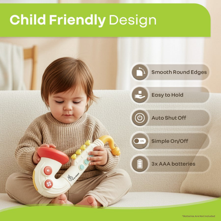 Orapple Funtunes Saxophone Musical Toy for Kids with Lights, 4 Play Modes, Built-in Melodies, Smart Auto Shut-Off & BIS Certified Safety (12+ Months) - Beige Multi