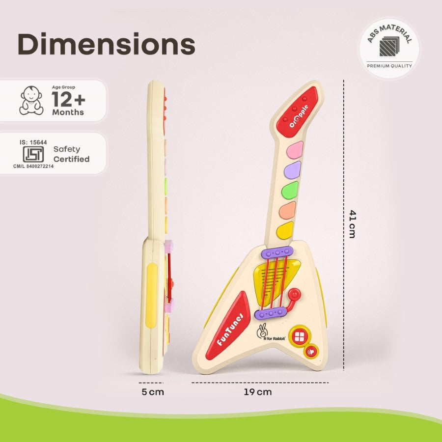 Orapple Funtunes Guitar Musical Toy for Kids with Lights, Music, 4 Play Modes, 5-Level Volume Control & BIS Certified Safety (12+ Months) - Beige Multi