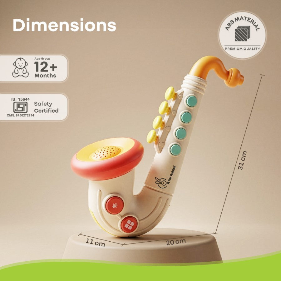 Orapple Funtunes Saxophone Musical Toy for Kids with Lights, 4 Play Modes, Built-in Melodies, Smart Auto Shut-Off & BIS Certified Safety (12+ Months) - Beige Multi
